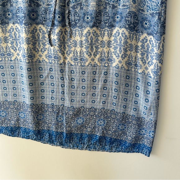 Lucky Brand Blue Floral Boho Patterned Sleeveless Prairie Tie Waist Dress Sz M - Picture 6 of 12